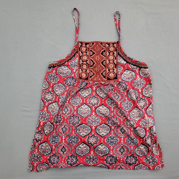 Lucky Brand Tops - Lucky Brand Red Boho Medallion Embroidered Square Neck Cami Tank Top S Peasant